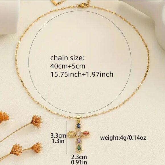 Elegant Multicolor Gemstone Cross Pendant Necklace - Picture 5 of 5